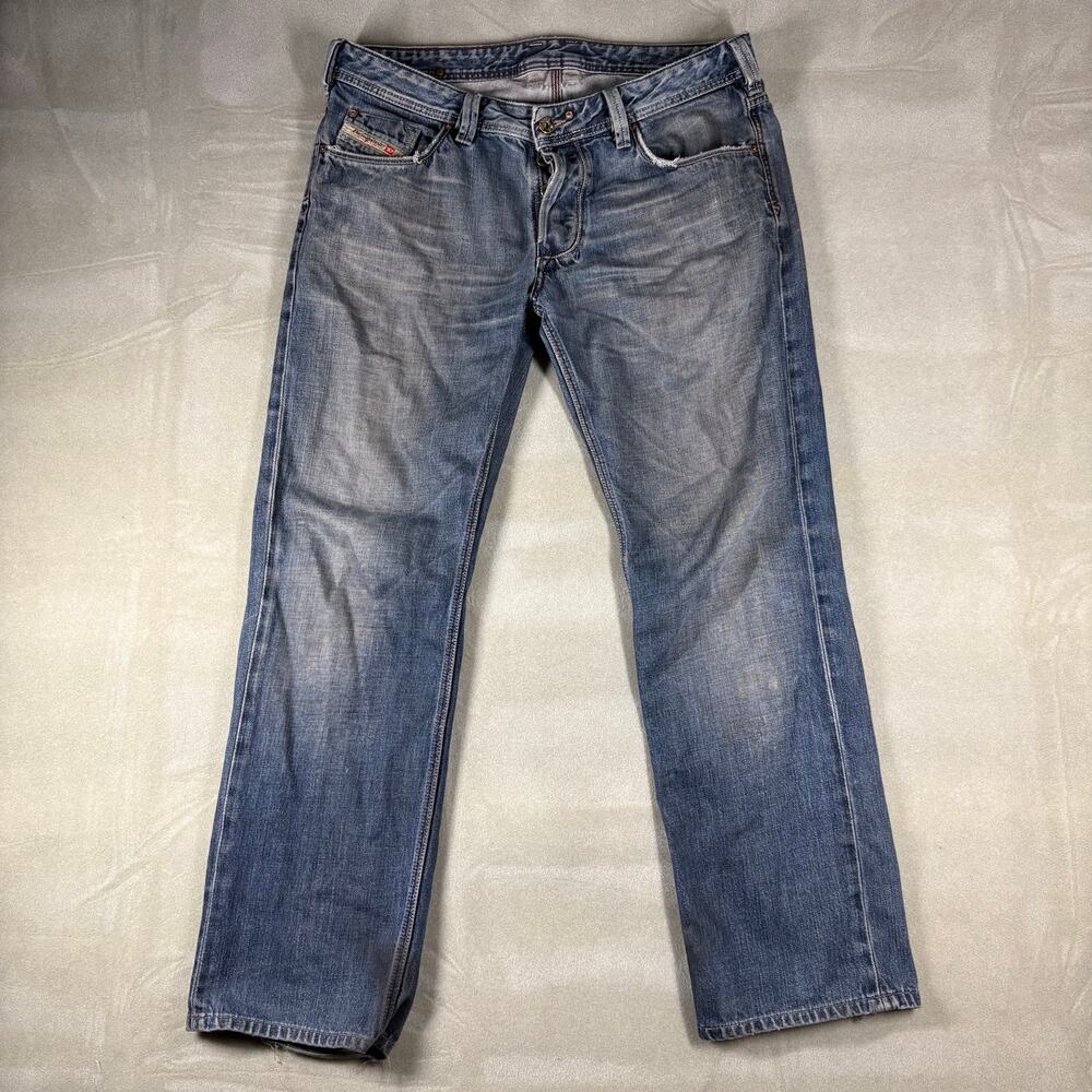 Diesel Made In Italy Distressed Button‎ Fly Jeans Mens Size 34 Blue Denim